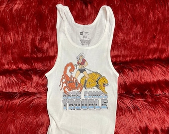 Ribbed Tank with Here Comes Trouble Vintage Inspired Tank