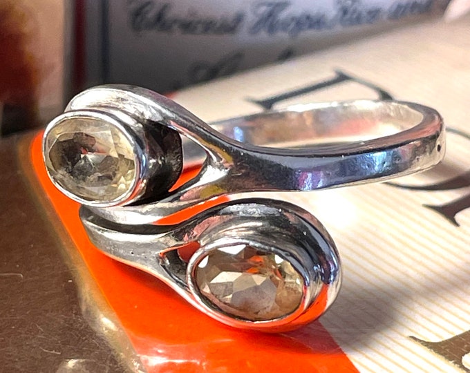 Vintage Yellow Topaz Sterling Silver Adjustable Art Deco Ring size 11