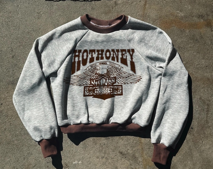 The “Hot Honey Eagle” Gray Cropped Raglan Sweatshirt