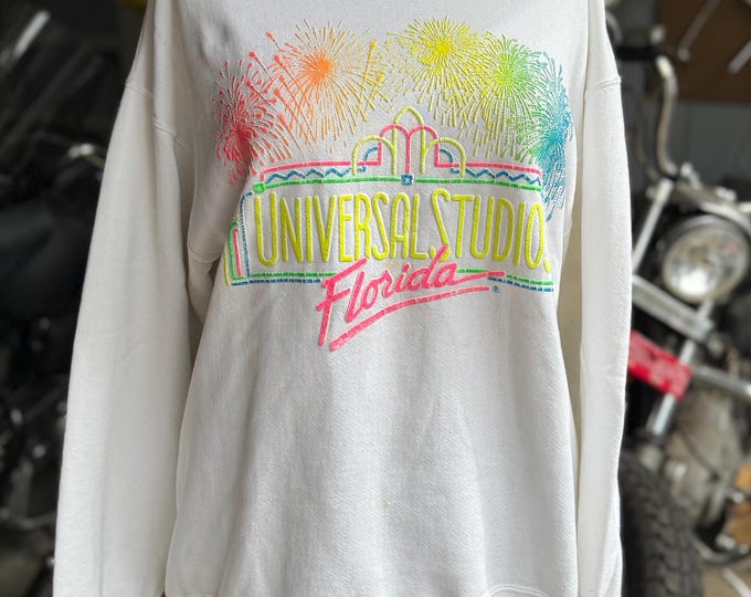 Vintage Universal Studios Florida Puff Paint White Sweatshirt