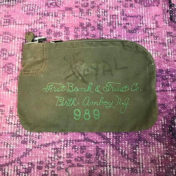 Vintage Chain Stitch Bank Deposit Bag with Lock an