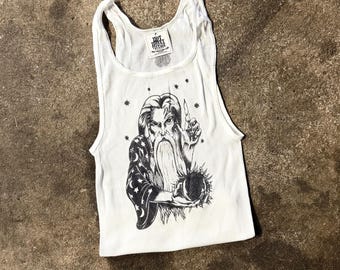 Ribbed Tank With A Wizard Vintage Inspired Graphic