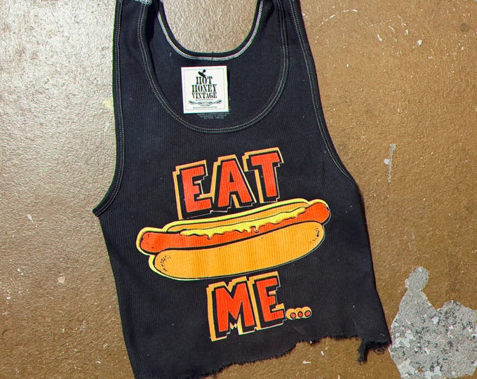 Ribbed Tank with Eat Me Hot Dog Vintage Inspired Graphic