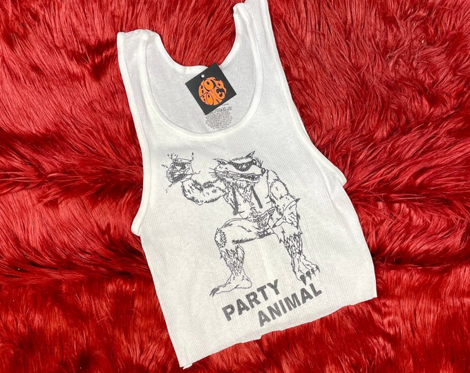 Ribbed Tank with Party Animal Vintage Inspired Graphic