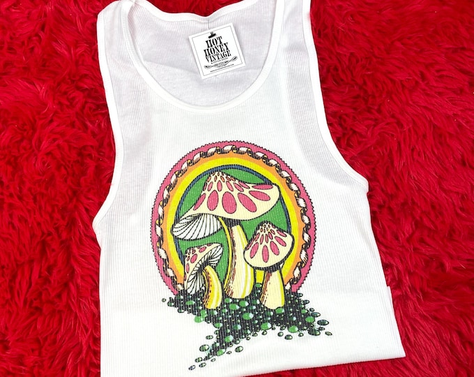 Ribbed Tank with Shrooms Vintage Inspired Graphic