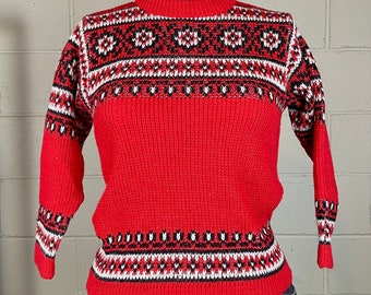 Vintage 1980 Red + Black Traditional Winter Sweater