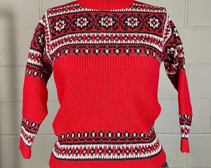 Vintage 1980 Red + Black Traditional Winter Sweater