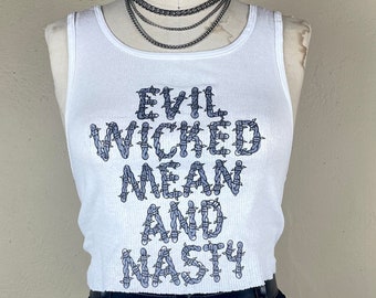 Ribbed Tank with Evil Wicked Mean and Nasty Vintage Inspired Graphic