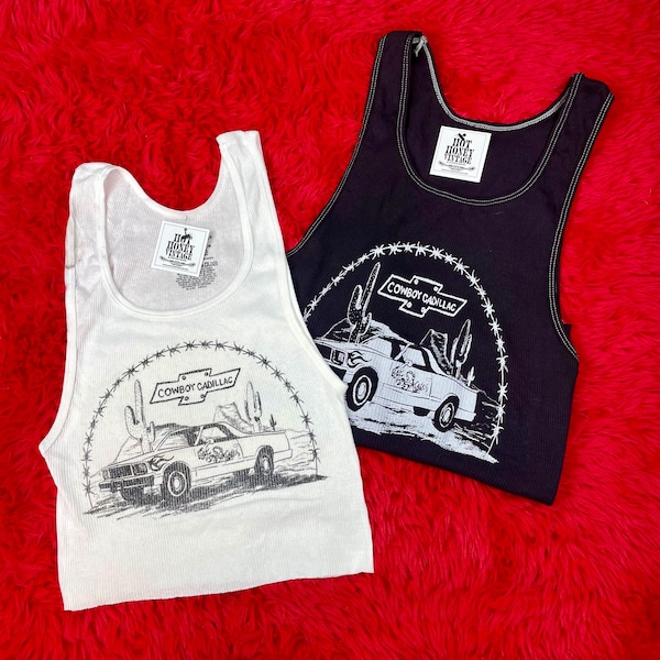 Camiseta de tirantes acanalada con gráfico de inspiración vintage de Cowboy Caddy