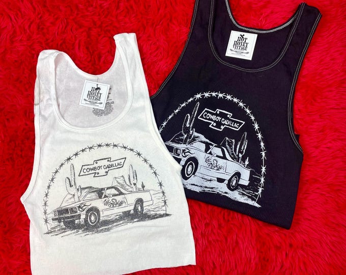 Featured listing image: Ribbed Tank with Cowboy Caddy Vintage Inspired Graphic