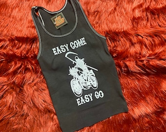 Ribbed Tank with Easy Come Biker Vintage Inspired Graphic