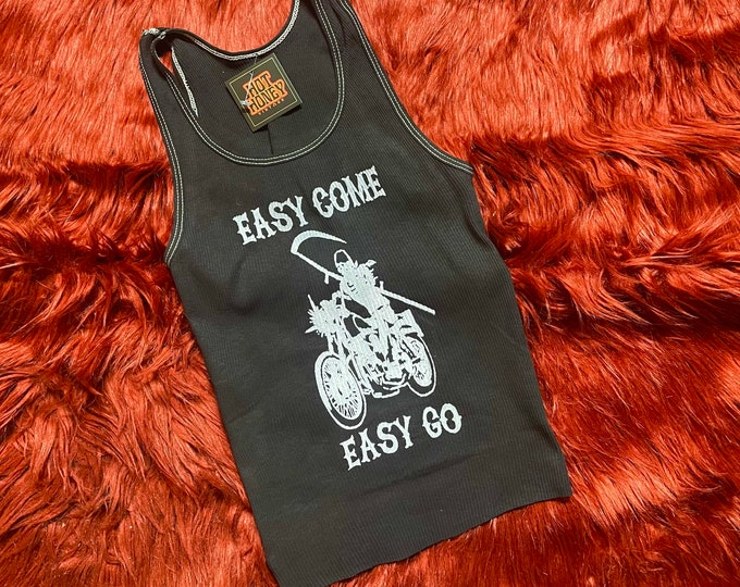 Ribbed Tank with Easy Come Biker Vintage Inspired Graphic