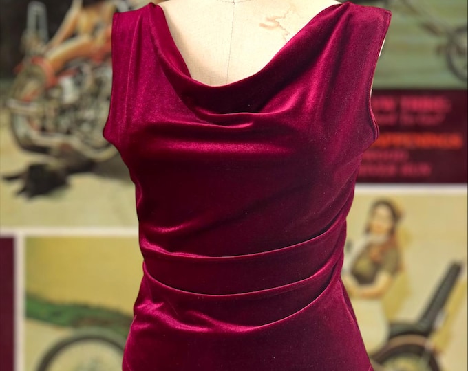 Y2K Dark Red Velvet Cowl Neck Top