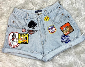 Vintage Sierra West Denim Shorts Thrashed and Patched Waist 30”