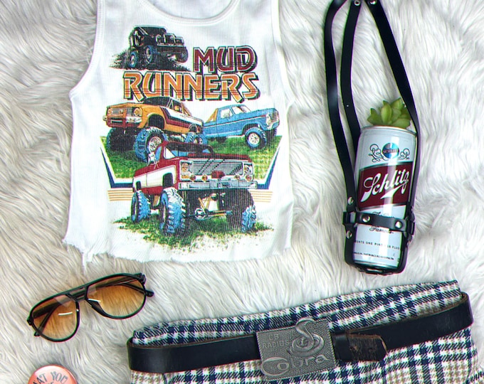 Ribbed Tank with Mud Runner Trucks Vintage Inspired Graphic