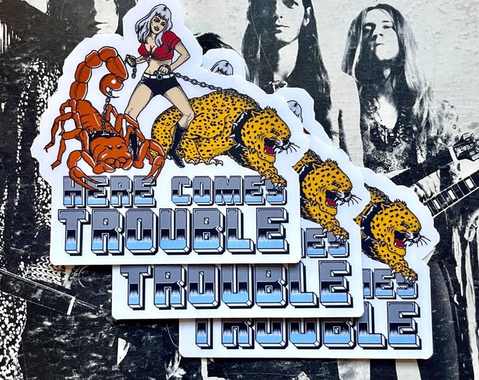 Single Sticker - Here Comes Trouble Vintage Inspired