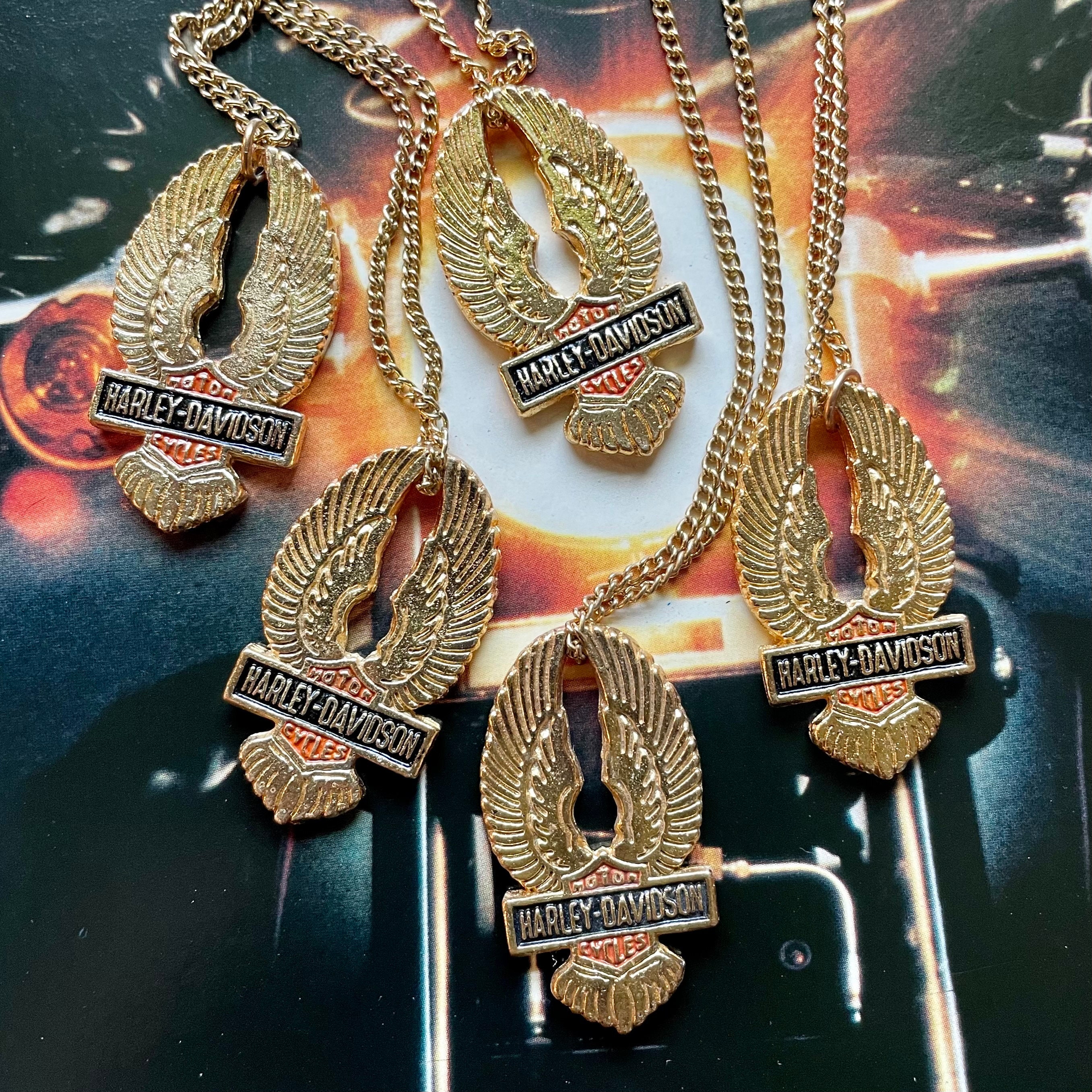 Vintage 1990 Harley Eagle Gold Biker Necklace Etsy