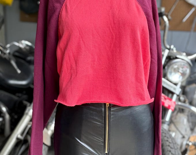 Vintage Cropped Pink Purple Raglan Sweatshirt