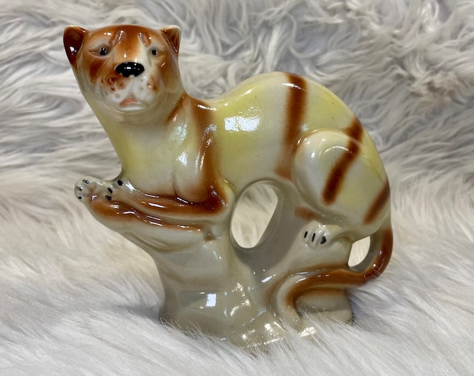 Vintage 1960 1970 Ceramic Big Cat Tiger Planter