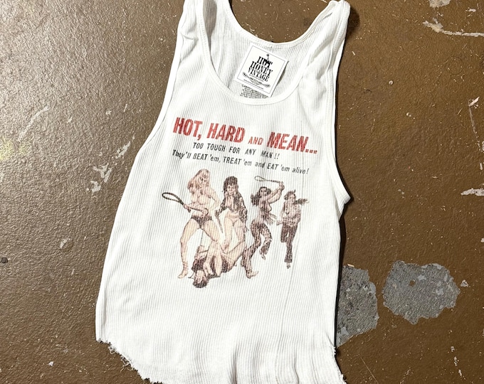 Ribbed Tank with Hot, Hard and Mean Vintage Inspired Graphic