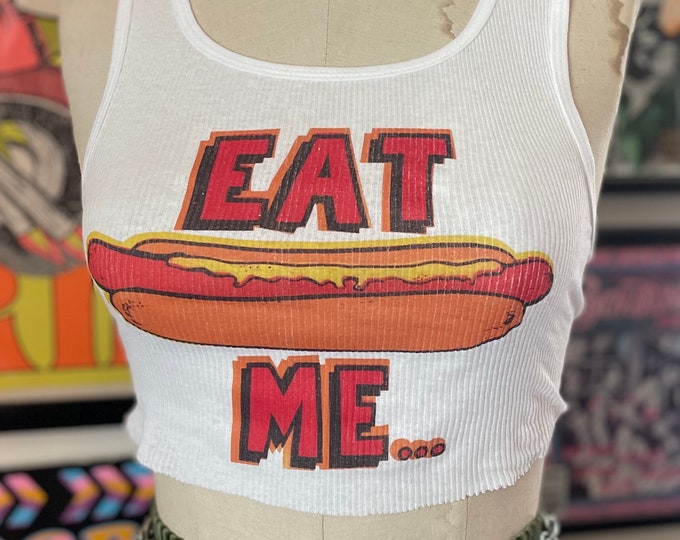 Ribbed Tank with Eat Me Hot Dog Vintage Inspired Graphic