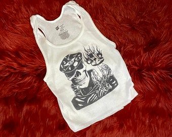 Ribbed Tank with Lady Luck Skull Vintage Inspired Graphic