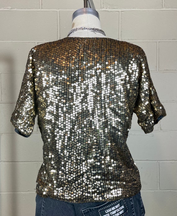 Vintage 1980 Gold Sequin Flower Top - image 4