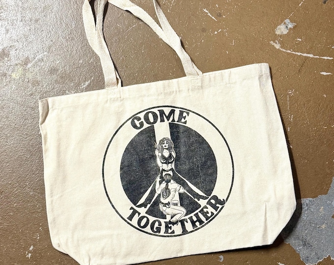 Come Together Peace & Love Canvas Tote with Vintage Inspired Graphic