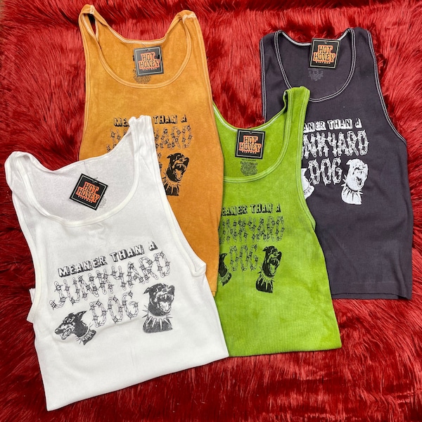 Ribbed Tank with Meaner Than A Junkyard Dog Vintage Inspired Graphic