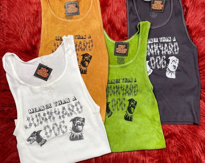 Ribbed Tank with Meaner Than A Junkyard Dog Vintage Inspired Graphic