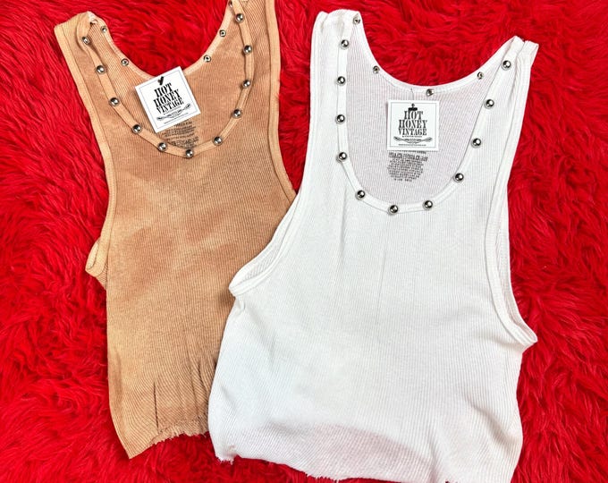 The "Silver Dome" Studded Vintage Inspired Ribbed Tank