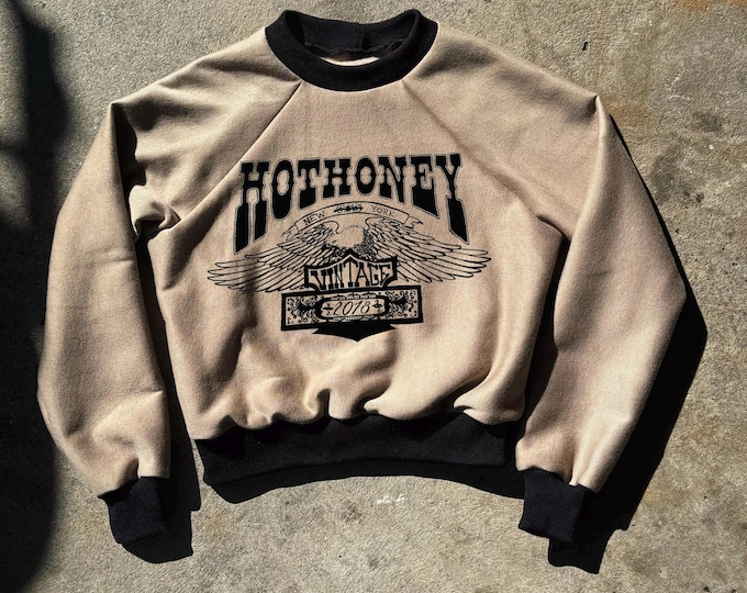 The “Hot Honey Eagle” Khaki Cropped Raglan Sweatshirt