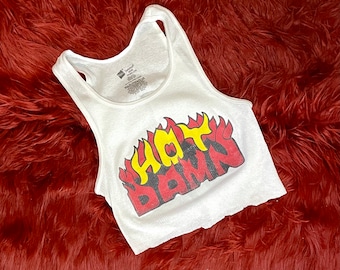 Ribbed Tank With Hot Damn Vintage Inspired Graphic