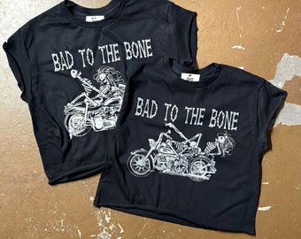 The “Bad To The Bone” Skeleton Bikers Vintage Graphic Top