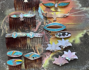 Vintage Southwestern Hair Combs and Barrettes Abalone Shell Mother of Pearl Alpaca Mexico