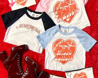 Raglan Baby Tee With Vintage Inspired "My Heart Belongs To..." Graphic Valentine