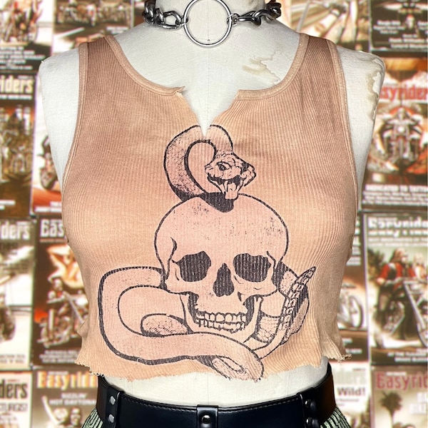 Ribbed Tank with Skull Snake Charmer Vintage Inspired Graphic