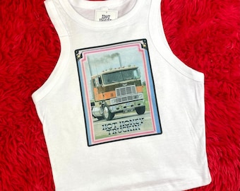 Racer Back Tank with a Hot Honey Trucking Cab Over Vintage Inspired Graphic