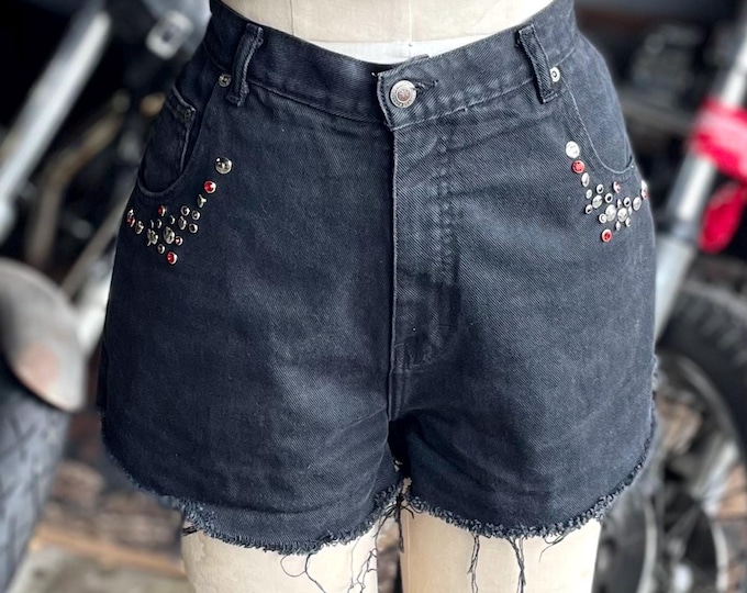 Vintage Black Denim Shorts With Studs 31” Waist