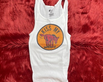 Ribbed Tank with Kiss My Ass Vintage Inspired Graphic