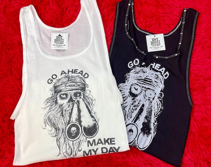 Ribbed Tank with Go Ahead Make My Day Vintage Inspired Graphic