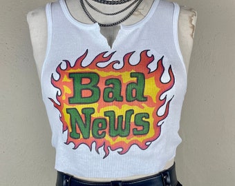 Ribbed Tank with Bad News Vintage Inspired Graphic