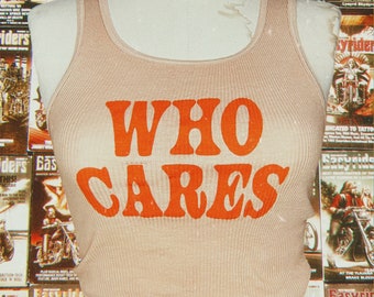 Ribbed Tank with Who Cares Vintage Inspired Graphic