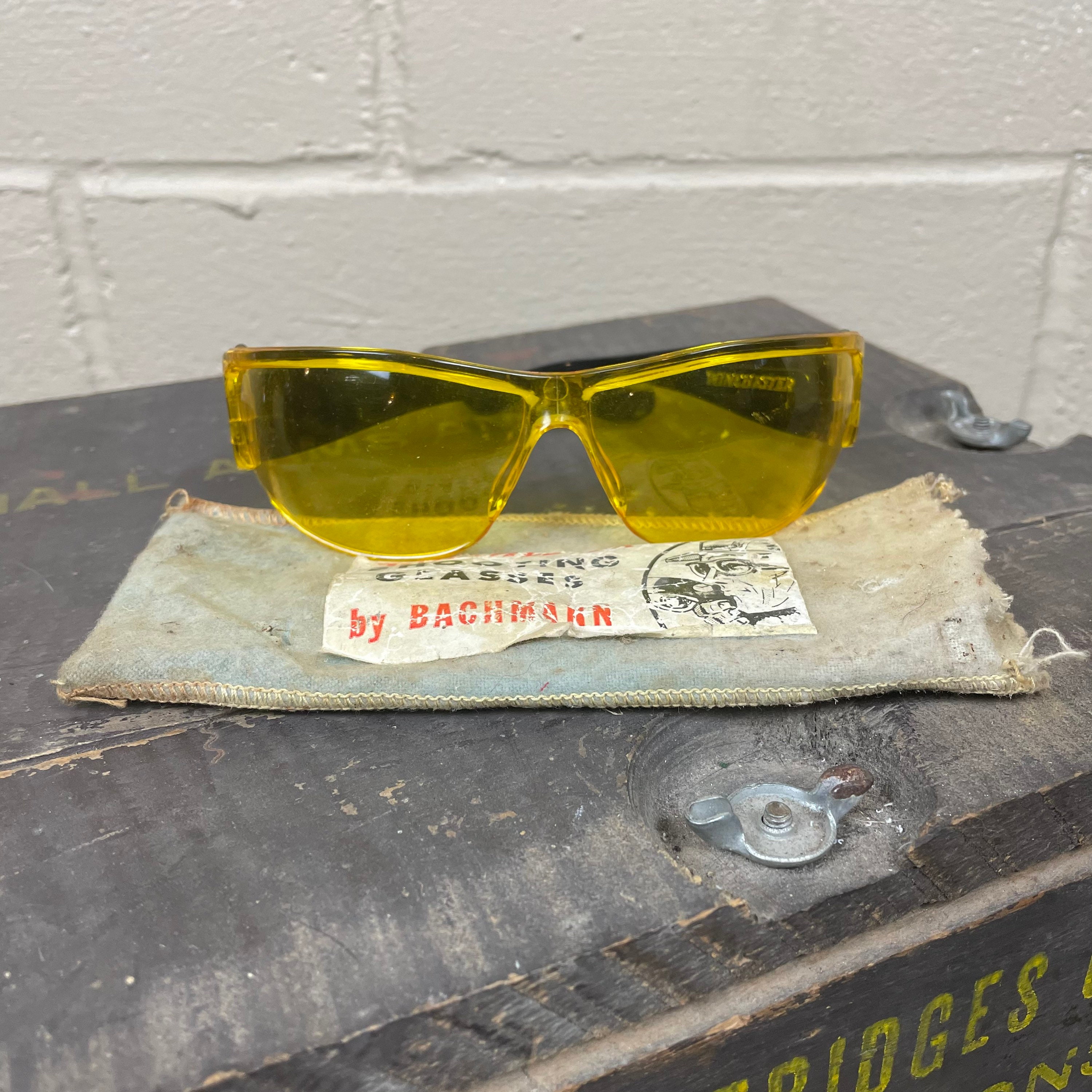 Vintage 1960 Winchester Yellow Shooting Glasses with Original Felt Case