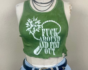 Ribbed Tank with Fuck Around Mace Vintage Inspired Graphic