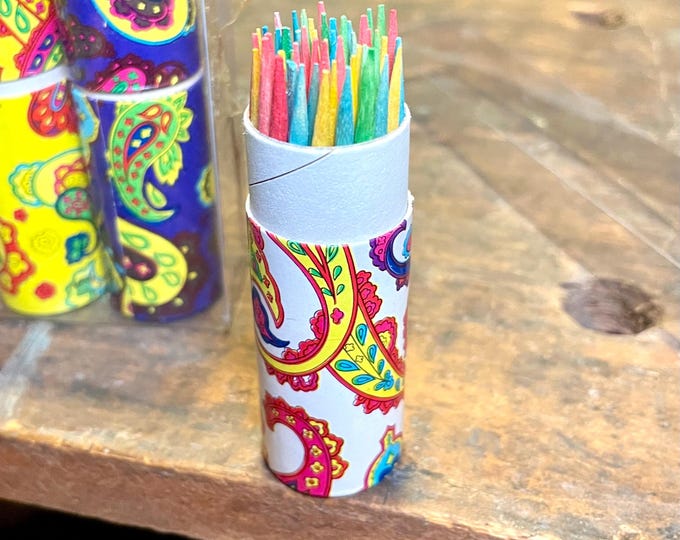 Vintage 1970 Paisley Appetizer Party Wood ToothPicks