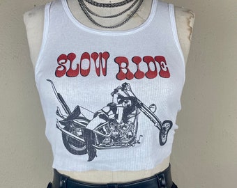 Ribbed Tank with Slow Ride Vintage Inspired Graphic