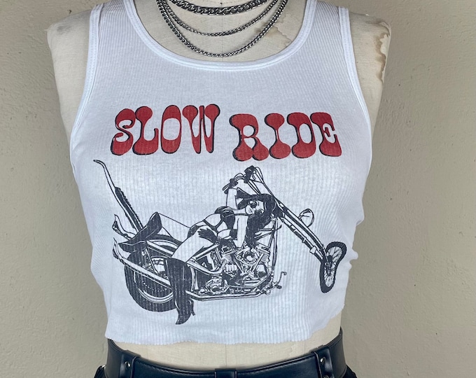 Ribbed Tank with Slow Ride Vintage Inspired Graphic