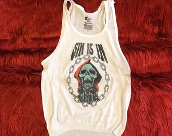 Ribbed Tank with SIN IS IN Vintage Inspired Graphic