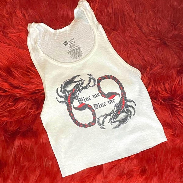 Ribbed Tank with a Wine Me Dine Me 69 Me Scorpion Vintage Inspired Graphic